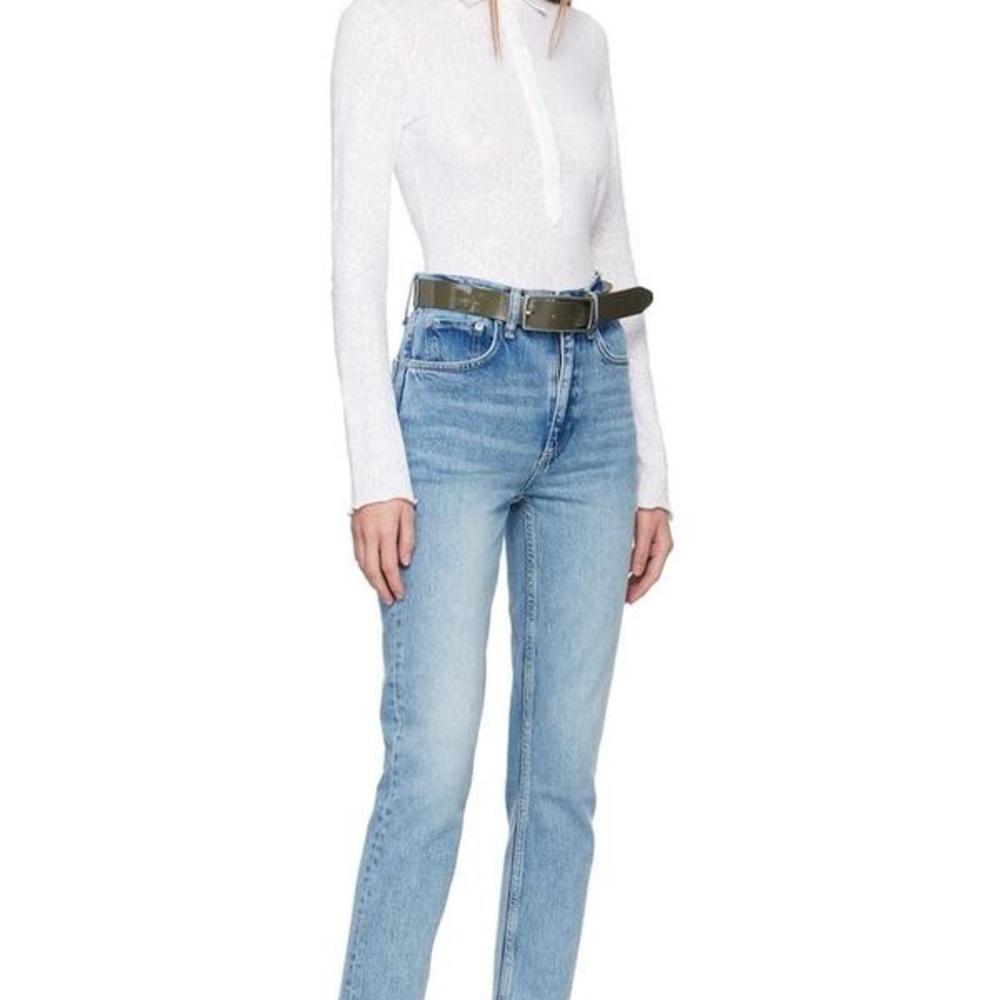 rag & bone Glossy Olive Patent Leather Belt with Silver Buckle - Picture 7 of 8